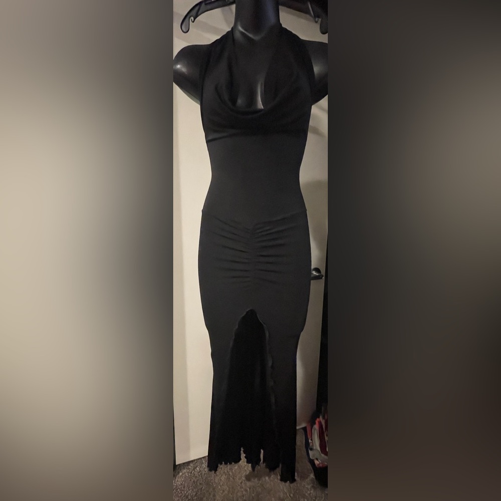 Black Ruched Bodycon Studded Dress, Size Small